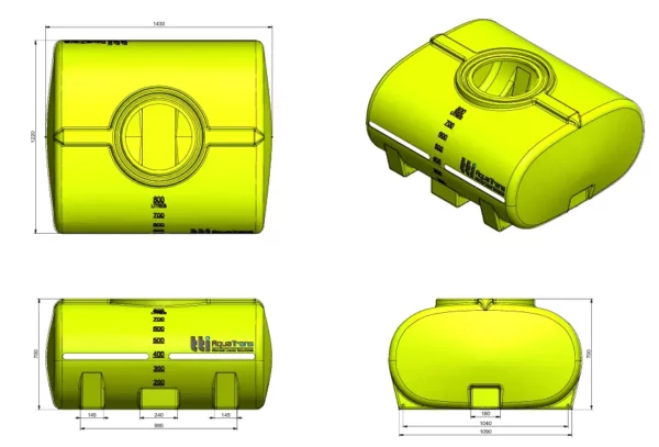 Technical Drawing of 800 litre AquaTrans Water Tank